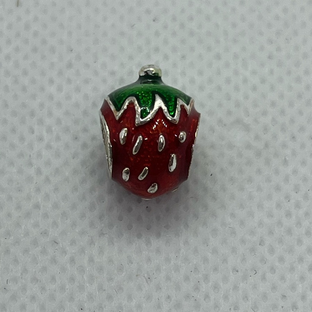 Red enamel strawberry bracelet slide charm